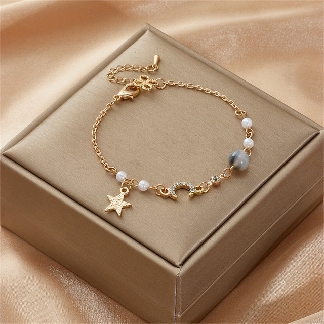 2023 Star Moon Bracelet For Women Girls Fashion Pink Crystal Pearl Chain Bracelet Wholesale Designer Jewelry Party Gift